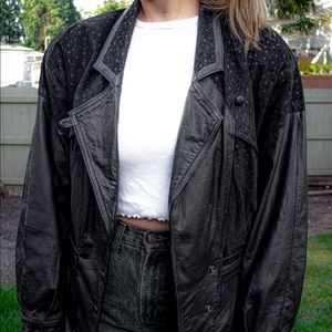 80s Cropped Leather Bomber Jacket
